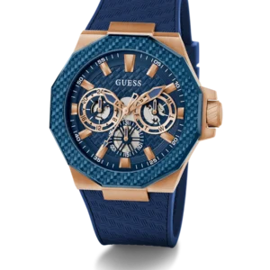 GUESS Mens Blue Rose Gold Tone Multi-function Watch